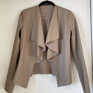 Zara Faux Leather Drape Front Shawl Jacket Brown Camel Women XS